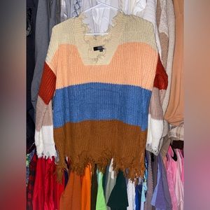 multicolored LEANI V-neck lose kitted sweater